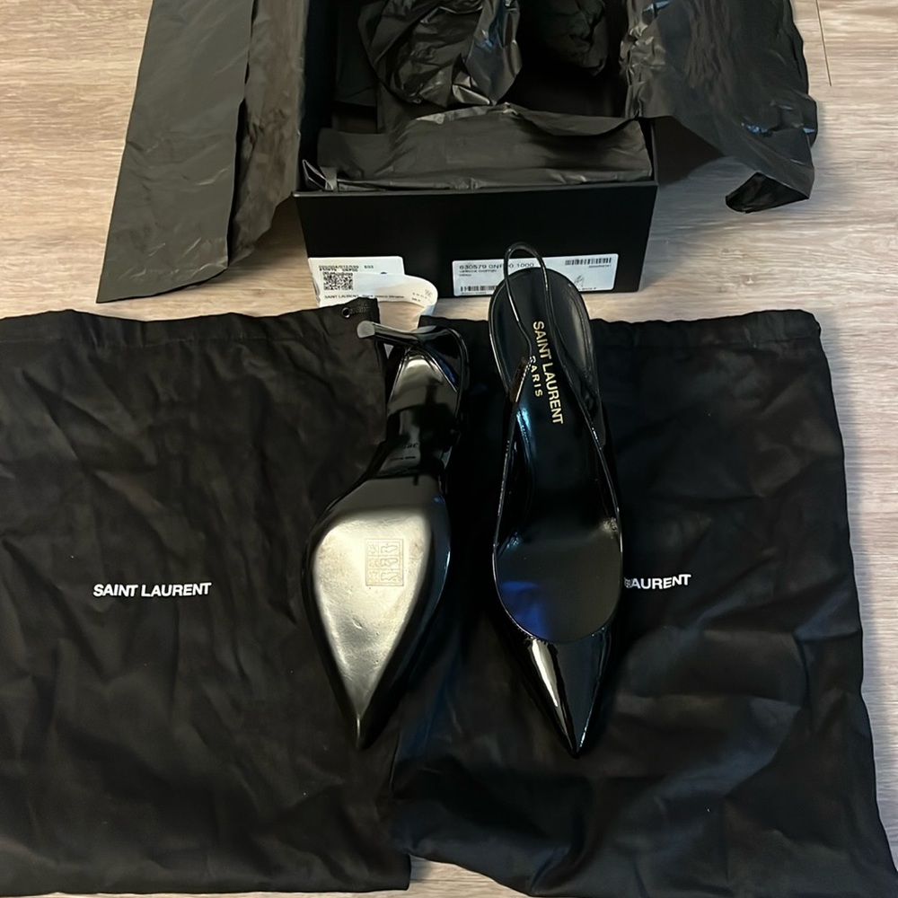 Saint Laurent Vernice Chiffon patent sling-backs! Brand new!